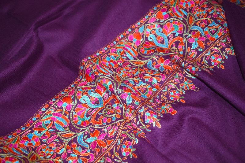 Pashmina Hand embroidered purple shawl 40"x80"