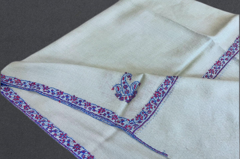 cashmere embroidered fine wool stole 28x80 inch