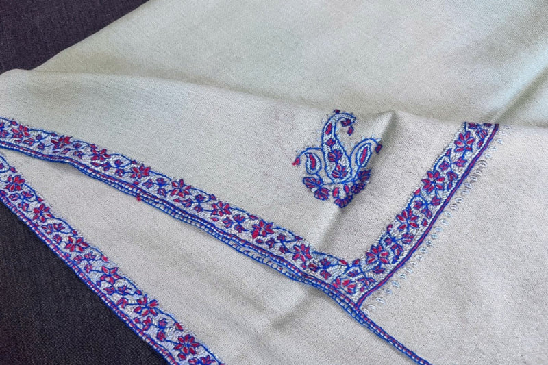 cashmere embroidered fine wool stole 28x80 inch