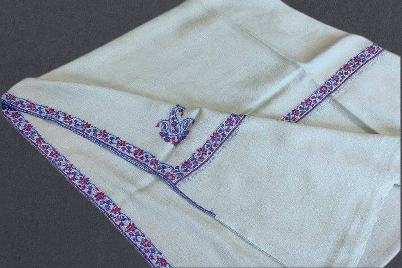 cashmere embroidered fine wool stole 28x80 inch