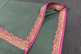 Cashmere hand embroidered green trim shawl 40X80 inch