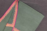 Cashmere hand embroidered green trim shawl 40X80 inch