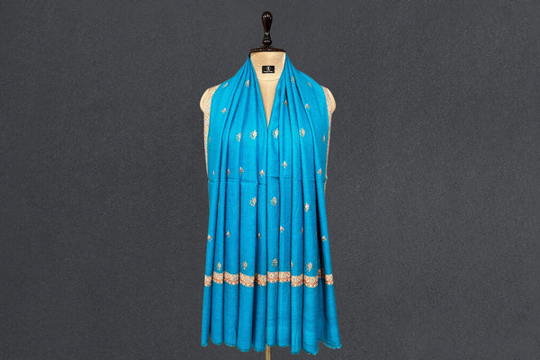Hand embroidered pashmina shawl 40X80 inch ferozi