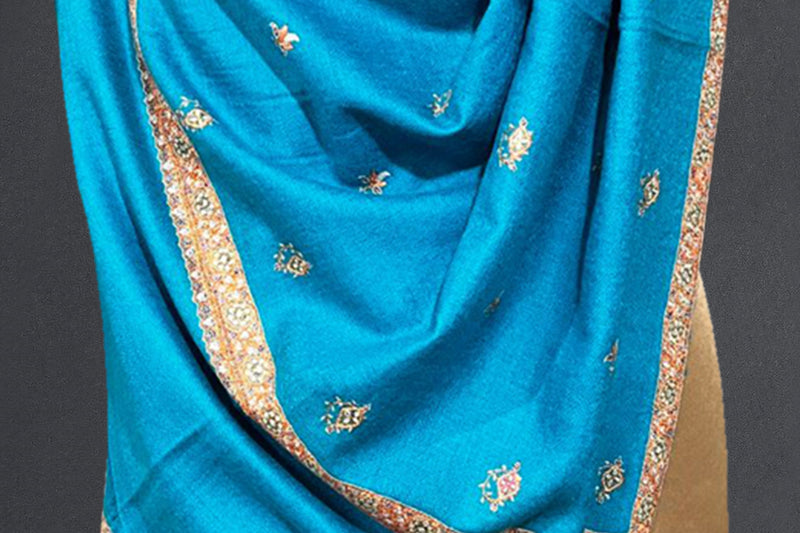 Hand embroidered pashmina shawl 40X80 inch ferozi