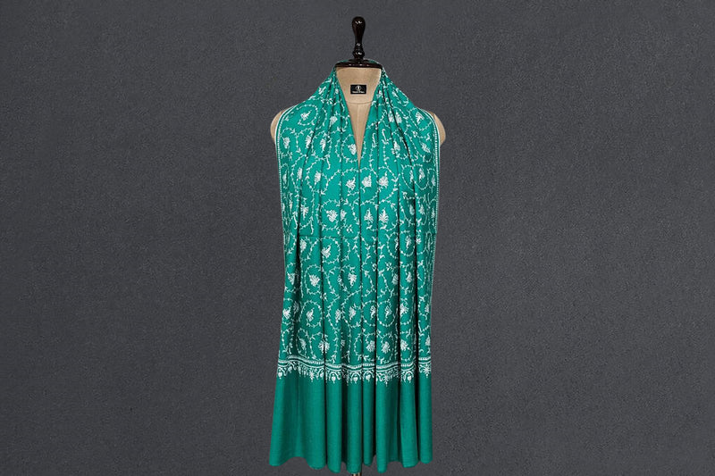 Pashmina embroidered green stole 28x80 inch
