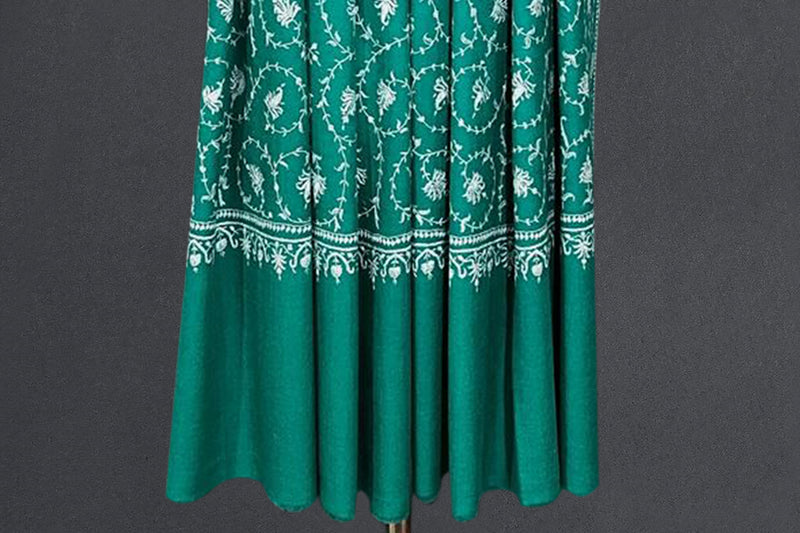 Pashmina embroidered green stole 28x80 inch