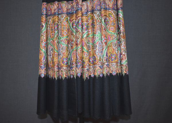 large size Hand embroidered pashmina shawl 43X86 inch  Black paldar