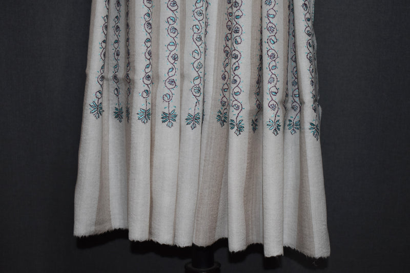 Embroidered fine wool stole 28x80 inch