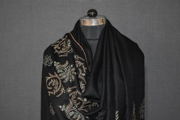 Hand embroidered pashmina shawl black 40X80 inch