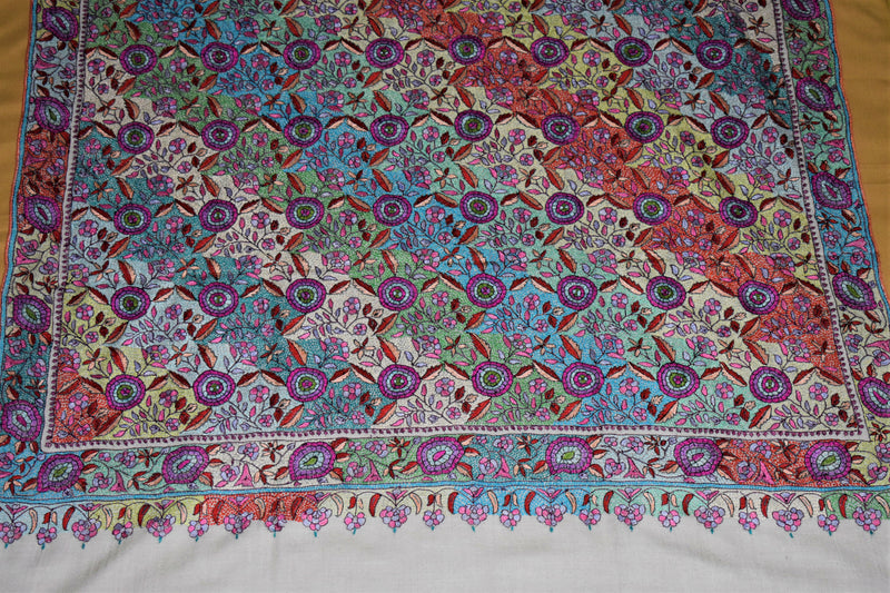 embroidered pashmina white jammawar shawl 40X80 inch