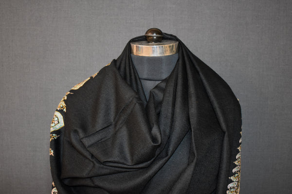 embroidered pashmina black shawl 40X80 inch