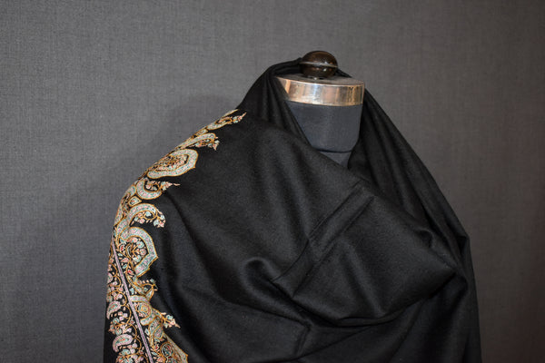 embroidered pashmina black shawl 40X80 inch