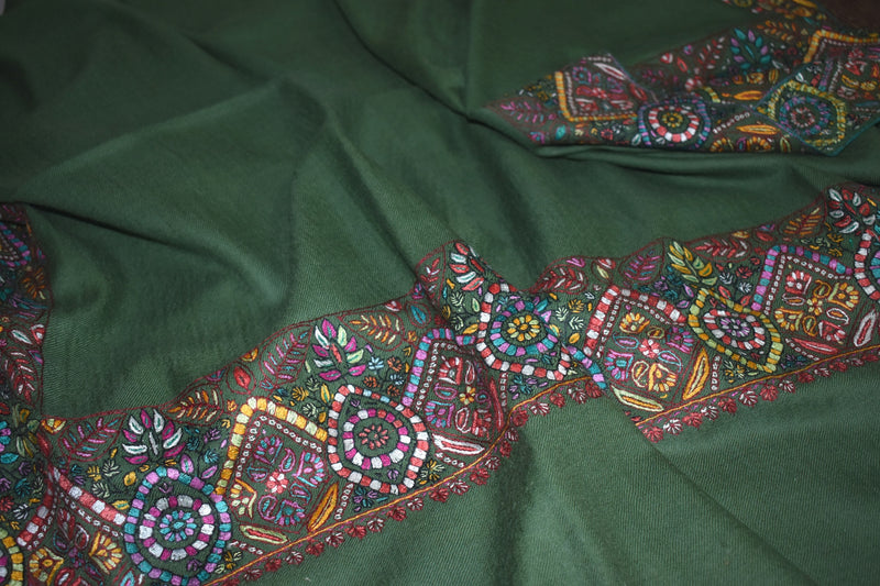 Hand embroidered pashmina shawl 40X80 inch  Green