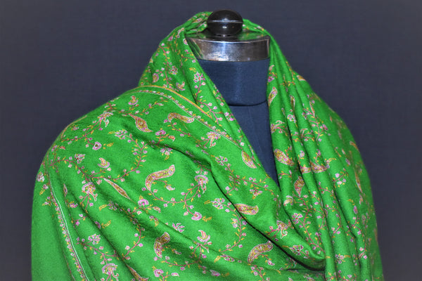 embroidered pashmina green jali shawl 40X80 inch