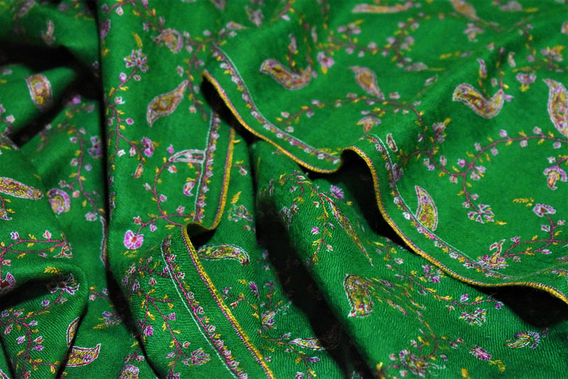 embroidered pashmina green jali shawl 40X80 inch