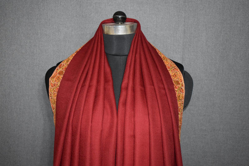 Fine wool Embroidered shawl maroon 40x80 inch