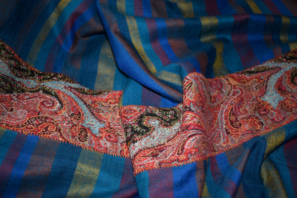 Antique pashmina trim shawl 40x80 inch