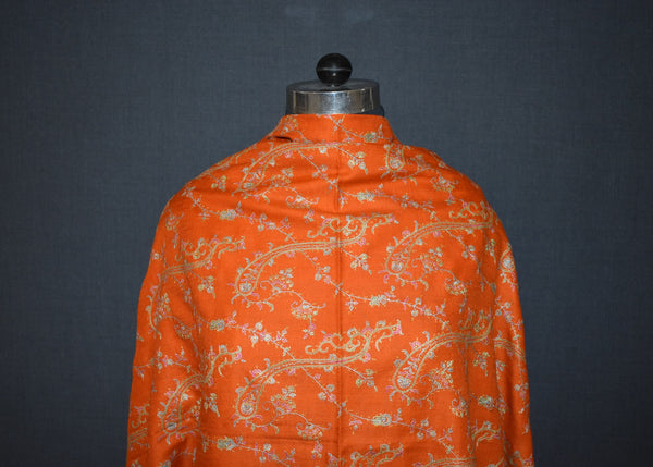 Hand embroidered pashmina jall shawl 40X80 inch orange