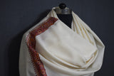 Fine wool Embroidered shawl white 40x80 inch