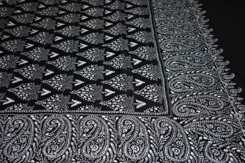 embroidered pashmina black and white shawl 40X80 inch