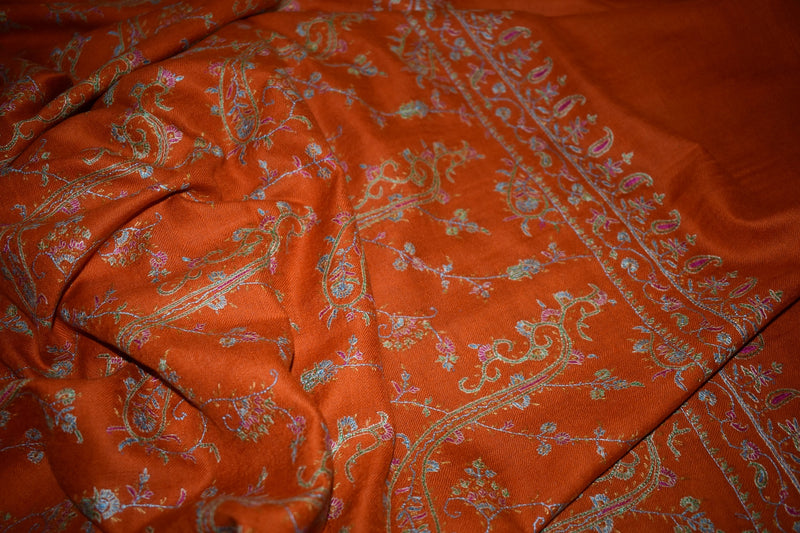 Hand embroidered pashmina jall shawl 40X80 inch orange