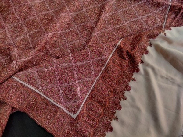 Pashmina silk hand embroidered shawl 40x80 inch