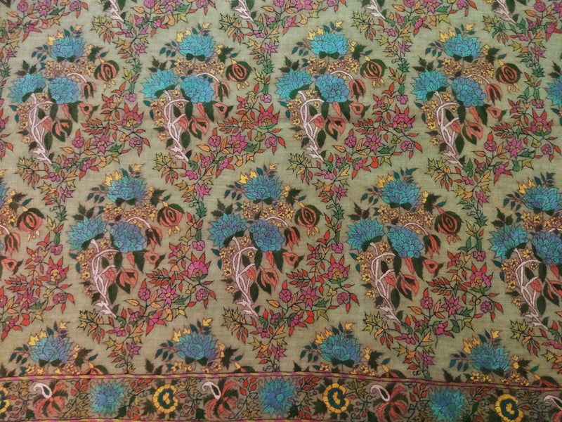 Embroidered pashmina white jamma gul kalamkari shawl 40X80 inch