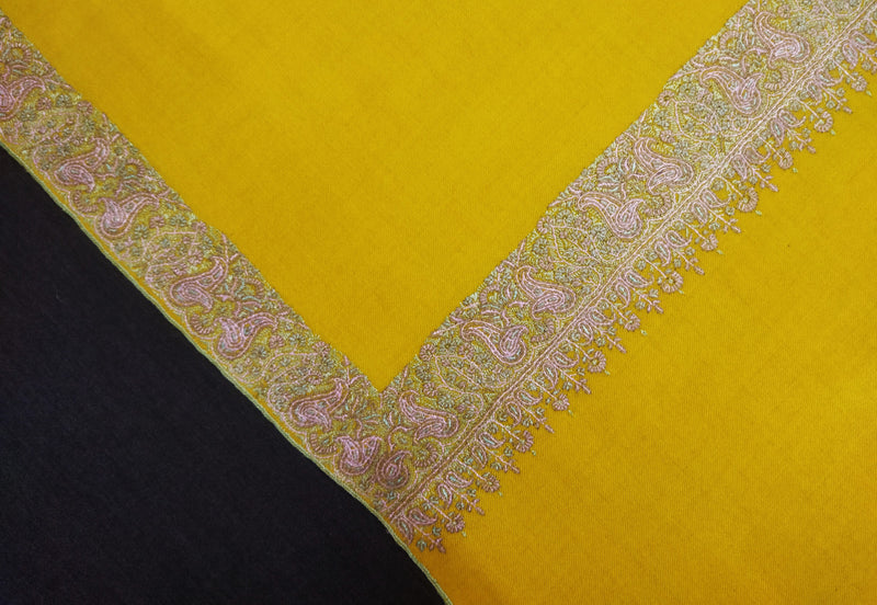 Hand embroidered pashmina shawl 40X80 inch yellow
