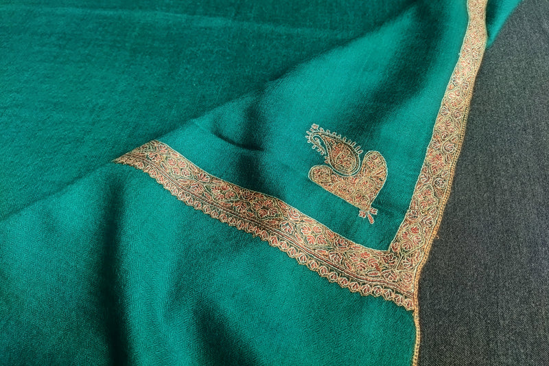Pashmina embroidered stole baildar green 28x80 inch