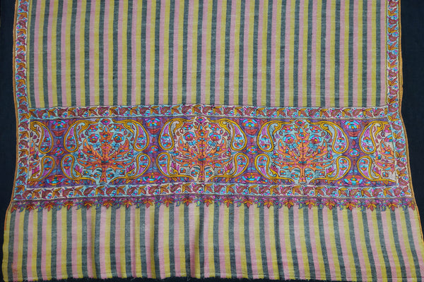 Hand embroidered pashmina shawl stripe palla 36X80 inch